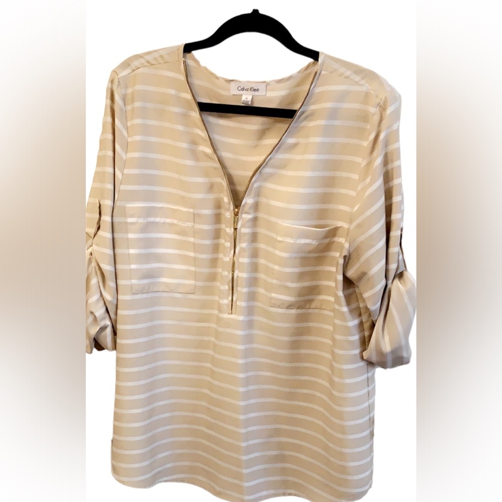 XL Calvin Klein Striped half zip blouse